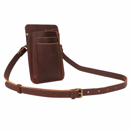 TOURBON Gardening Pouch, Pruning Shears Pouch, Leather Scissor Case Bag, Gardening, Florist, Waist Pouch, with Shoulder Strap (Dark Brown)
