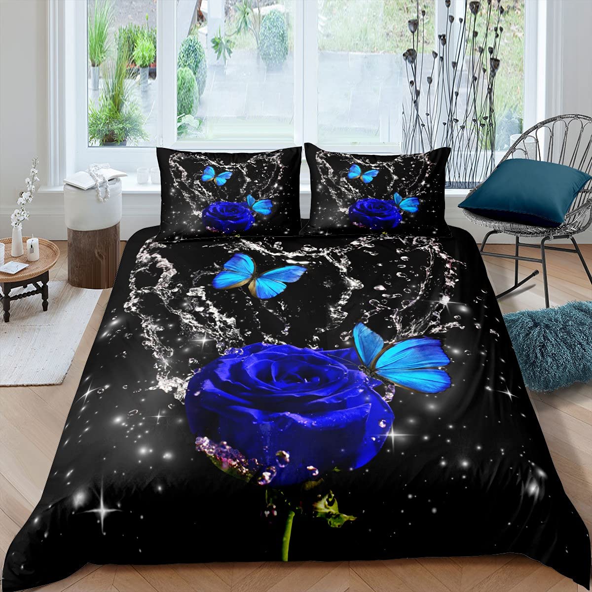 

For Couples - Rose Duvet Cover Set Women Chic Purple Floral Print Bedding Set Romantic Flowers Glitter King Size Comforter Cover EU single(135x200cm)