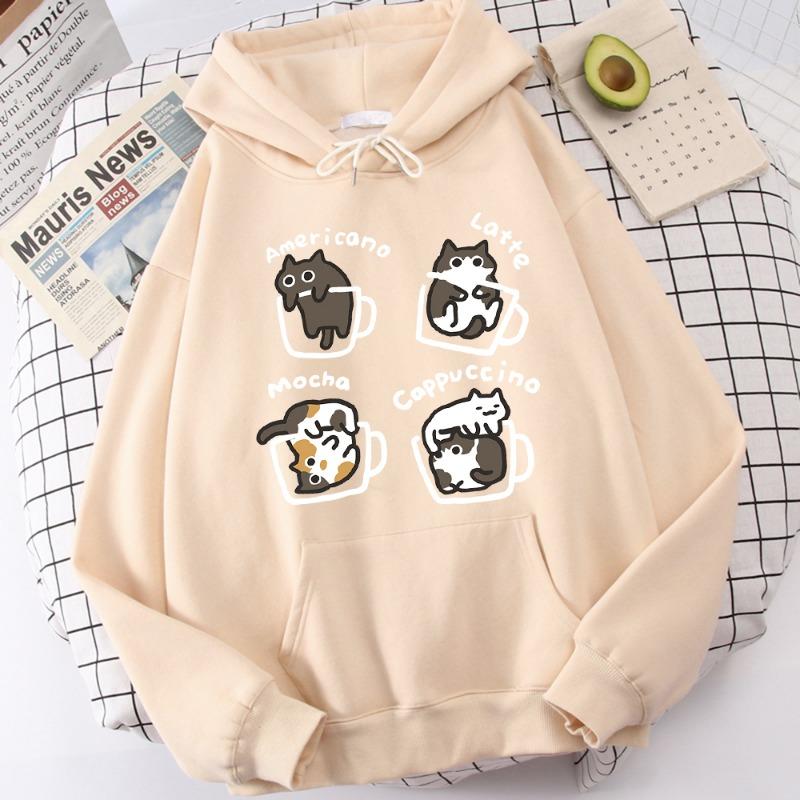 Five Little Cats Playing In The Cup Hoodies Male Street Harajuku Sweatshirt Holiday Daily Hoody Fashion Popular Clothing