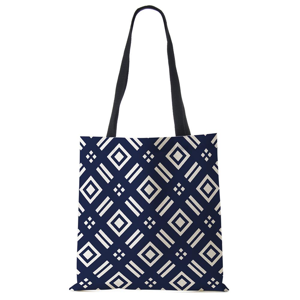 Elegant Lady Girls Handbag Floral Porcelain Geometry Abstract Pattern Shoulder Bag Casual Teenager Book Tote for Shopping Casually