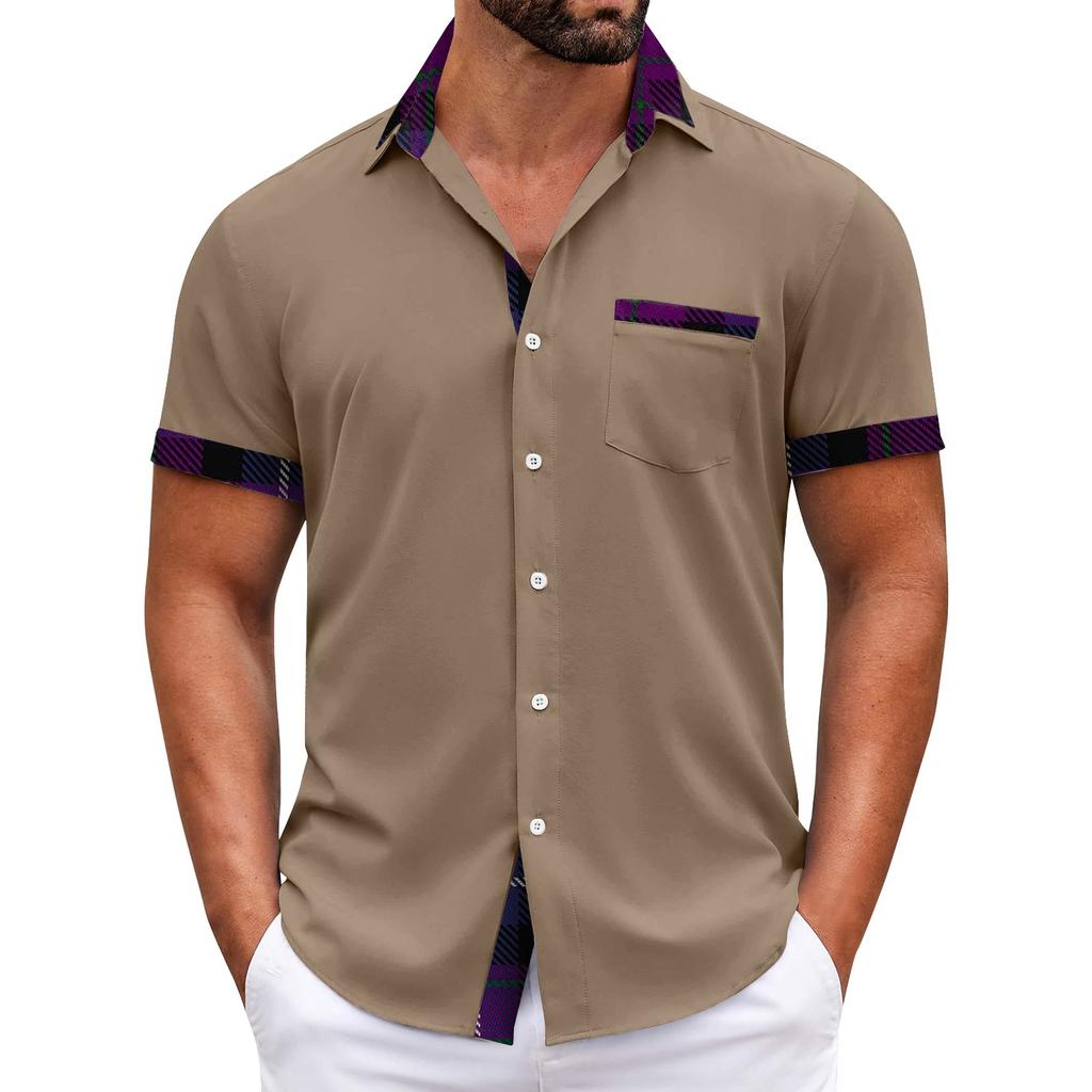 Men's Plaid Printed Button Short Sleeve Shirts Men's Casual Fashion Short Sleeve Shirts