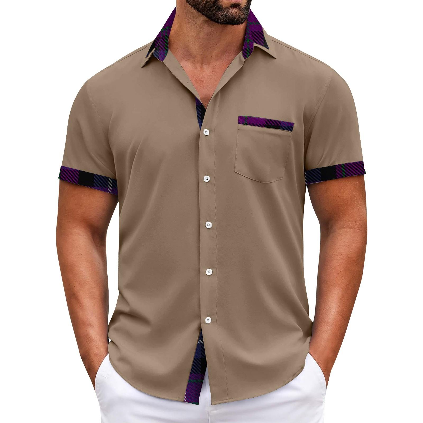 

Мужские клетчатые рубашки с короткими рукавами и пуговицами, мужские повседневные модные рубашки с короткими рукавами L армия зеленый