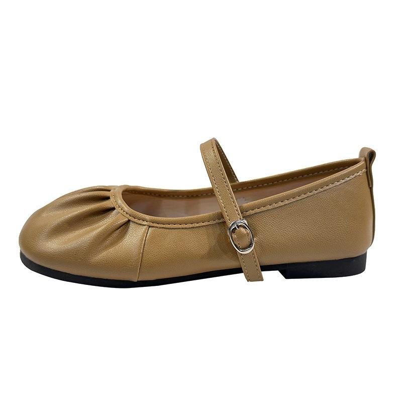 Gentle Small Fragrant Wind Shallow Mouth Mary Jane Shoes Summer Word with Sandals 2025 New Pleated Flat-bottomed Work Shoes