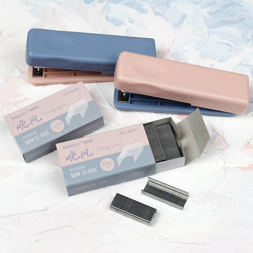 Evening Wind Folding Stapler Set Mini Portable Hitting Color Binder, with 10# 1000pcs Staples, Office Binding Tools School