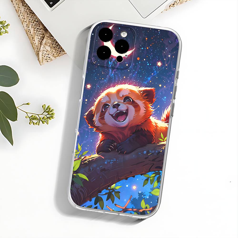 Cute Cartoon Red Panda Phone Case For iPhone 17,16,15,14,13,12,11 Pro,Max,Plus,X,XS,XR,SE4,E Mini Transparent Soft Cover