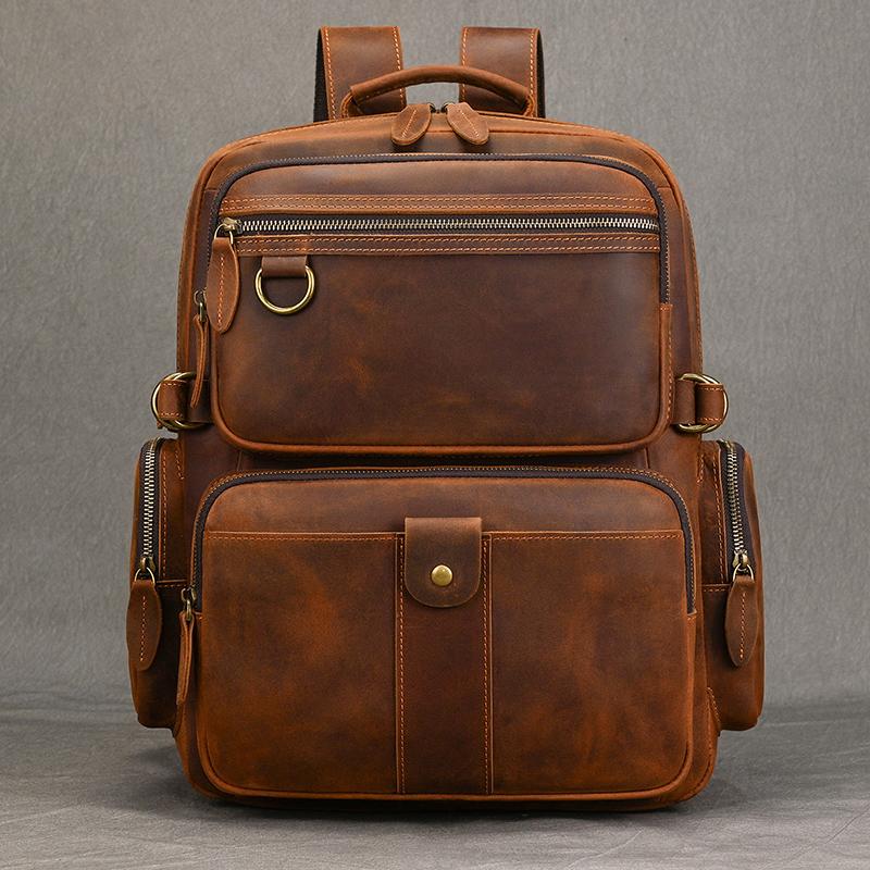 

New Fashion Men s Leather Backpack Real Cowskin Travel Bag Male Leather Laptop Bag Backpacks For Man Male Anti Theft Men коричневий