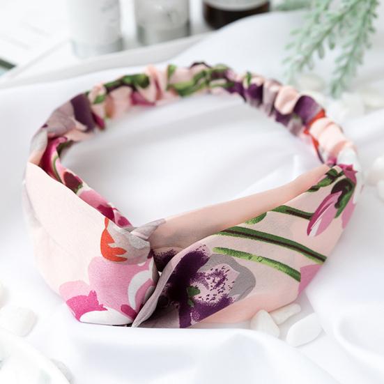 Fashion Women Flower Print Cross Knotted Headband Hair Band Elastic Headwear