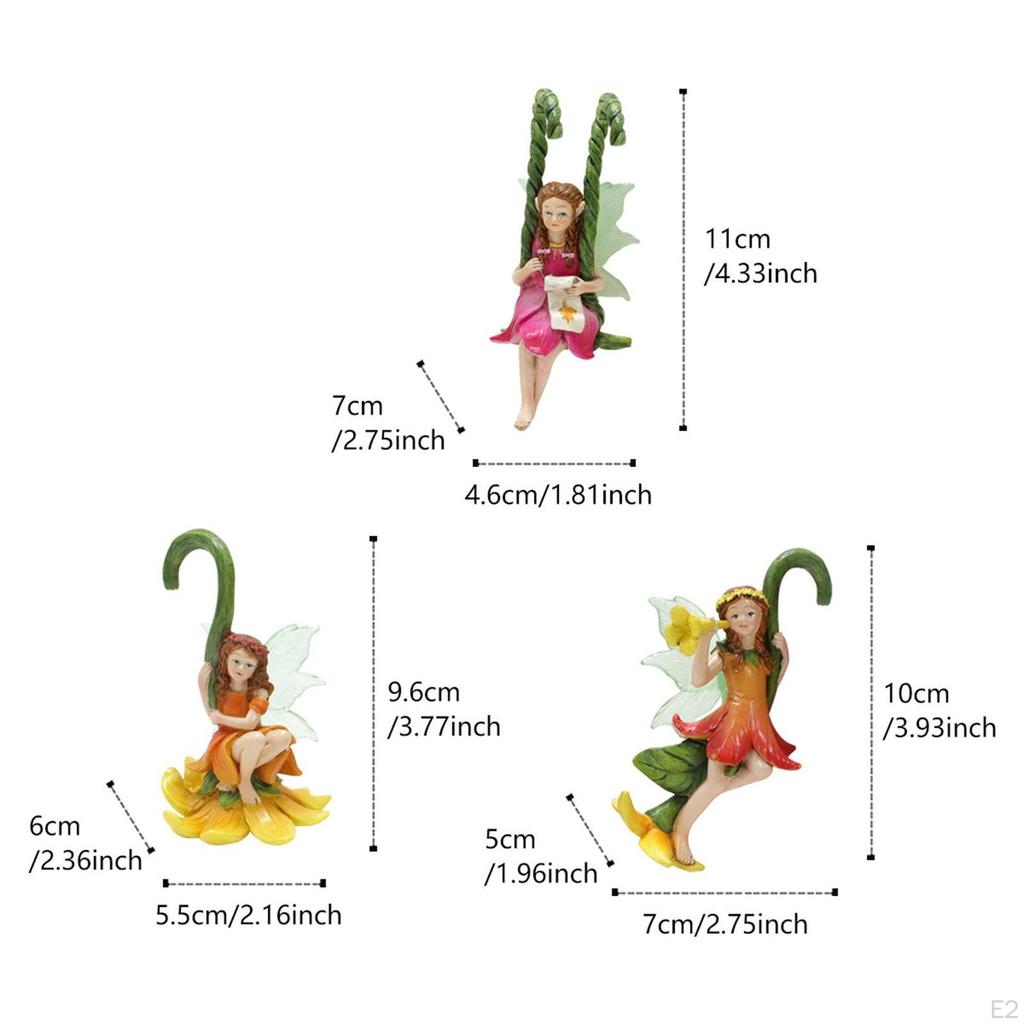 3Pcs Fairy Flower Pot Huggers Flying Angel Sculptures Hanging Statue Landscaping Outdoor