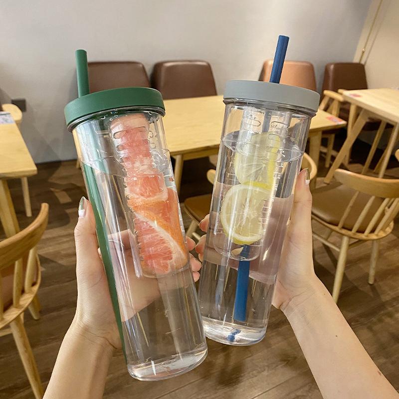 Plastic Water Bottle Portable With Straws Fruit Infuser Tea Juice Cup Fitness Sport Outdoor Travel Bottles Kettle Transparent