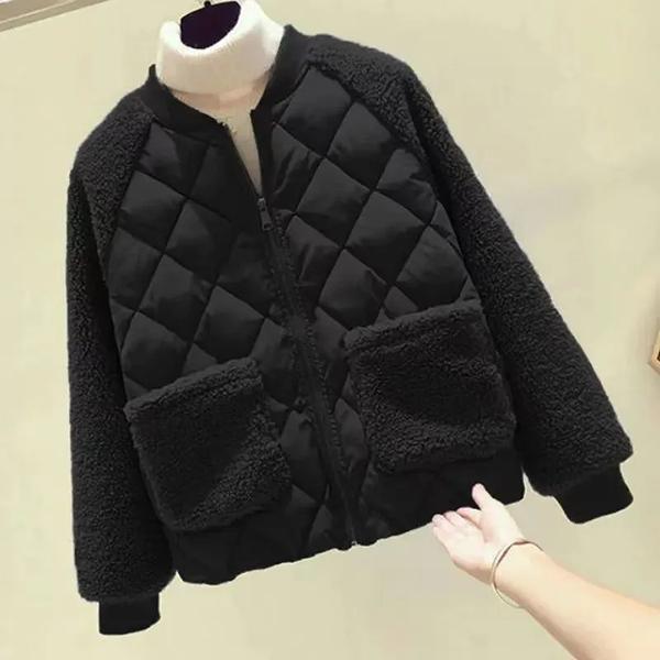 

Женские короткие куртки с хлопковой подкладкой, большие размеры, свободные зимние куртки из овечьей шерсти, женские однотонные повседневные хлопковые теплые пальто 3XL чёрный