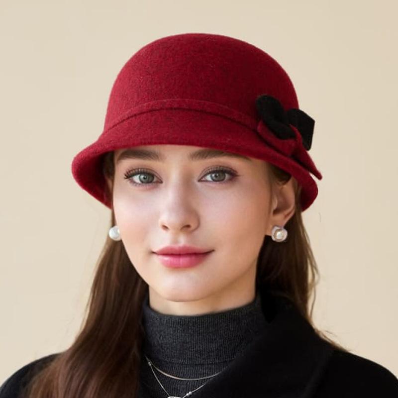 Hat Female Autumn and Winter Middle-aged and Elderly Fashion Foreign-style Wool Top Hat Thickened Thermal Basin Hat