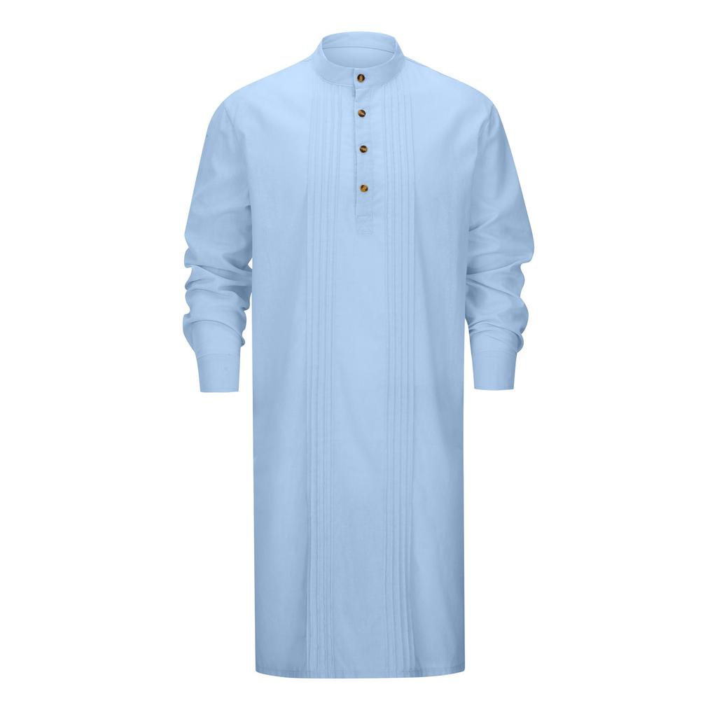 Arabic Style Fashion Simple Long Length Mens Shirt Muslim Robe Thobe Comfortable Soft Fabric Traditional Islamic Clothing Daily Prayer Casual Wear