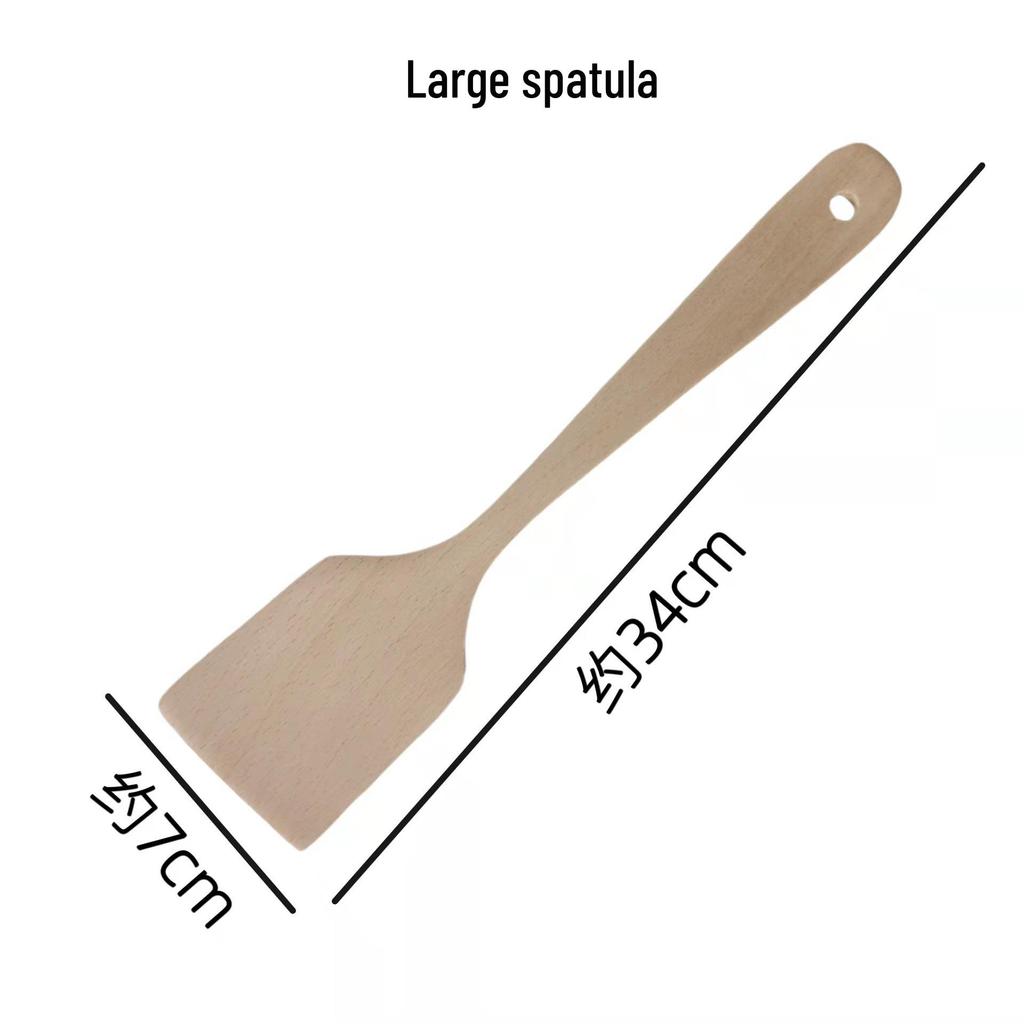 Unpainted Beech Wood Non-stick Spatula and Ladle Set - Modern Simple Wooden Cooking Utensils