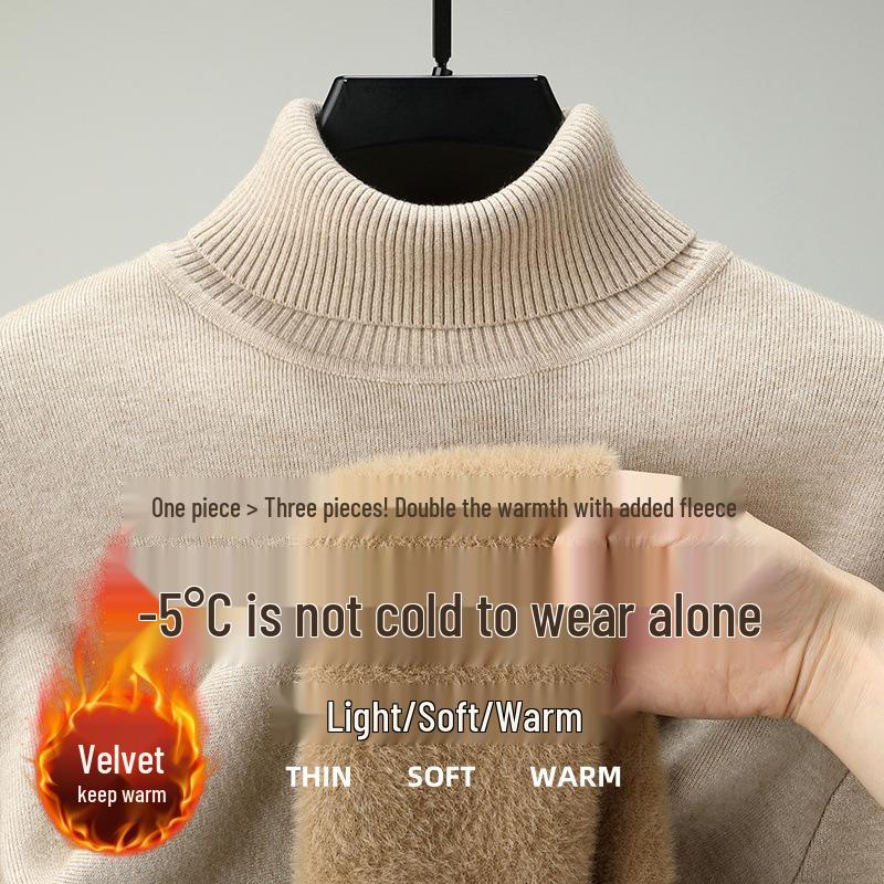 Autumn/Winter 2025 Men's High-Neck Wool Blend Plush-Lined Sweater