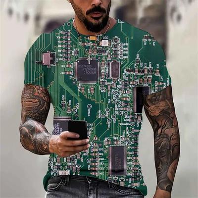 Summer Men Circuit Board Electronic Chip Cpu Creative Graphics 3d Printing T-Shirt Fashion Collar Short Sleeve Plus Size Top