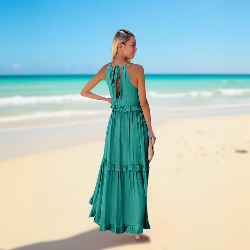 Damen Sommer Langes Kleid Big Swing Strandkleid