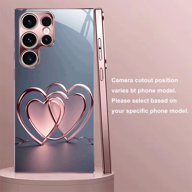 Rose Golden Heart Link Pink Glass phone case for Samsung Galaxy S26 S25 S24 S23 S22 FE Ultra Plus Anti Drop Back Cover