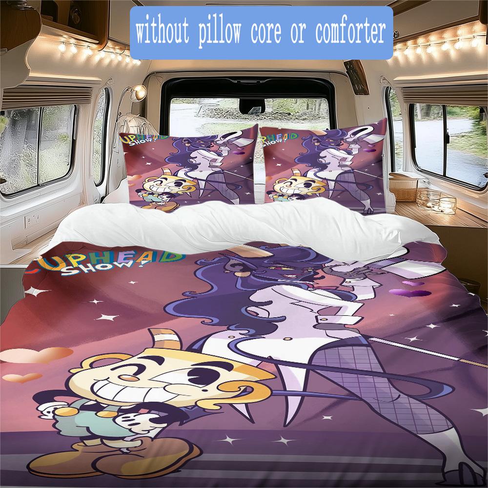 Cuphead vibrant cartoon Pattern Bedding,Quilt Set Quilt Cover Pillowcase Home Birthday Gift (1*duvet cover+2*pillowcase,without core)XSJT0917248