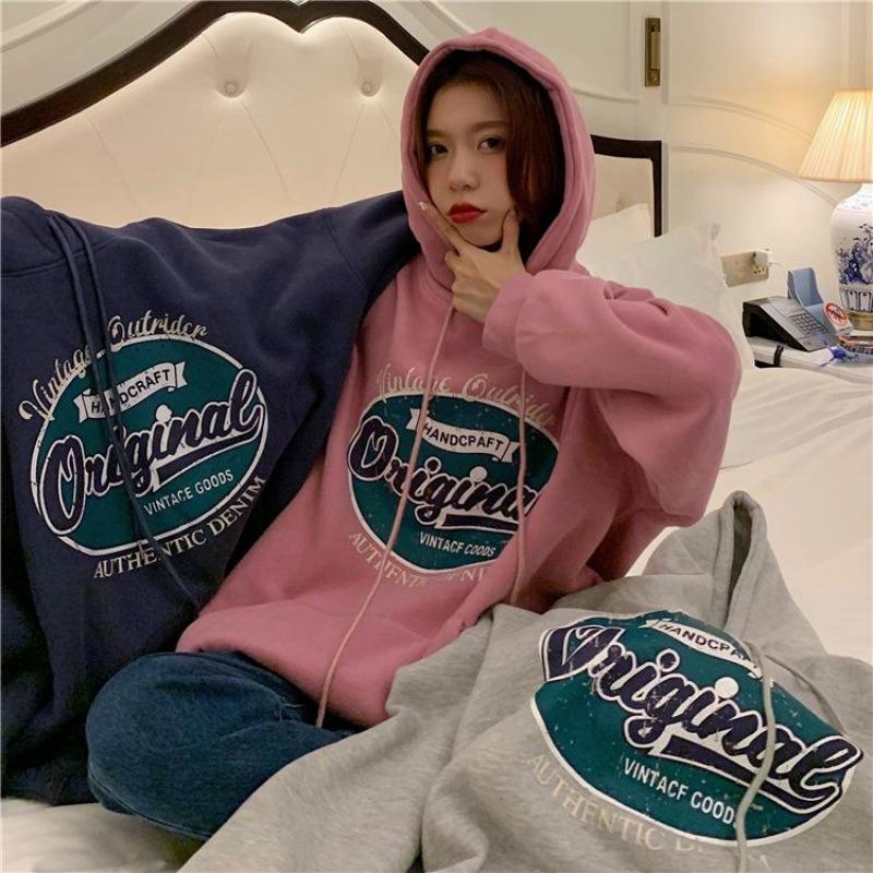 Women Long Sleeve Hooded V Neck Loose Pullovers Female Tops Solid Color Sweatshirts