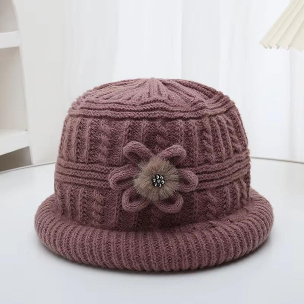 Plush Woolen Hat Flower Warm Fisherman Hat Retro Floral Knitted Bucket Hat  Autumn and Winter