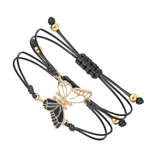 2Pcs/Set Couple Bracelet Adjustable Wax Rope Butterflies Pendant Friendship Love Bracelet with Blessing Card Bestie Matching Jewelry