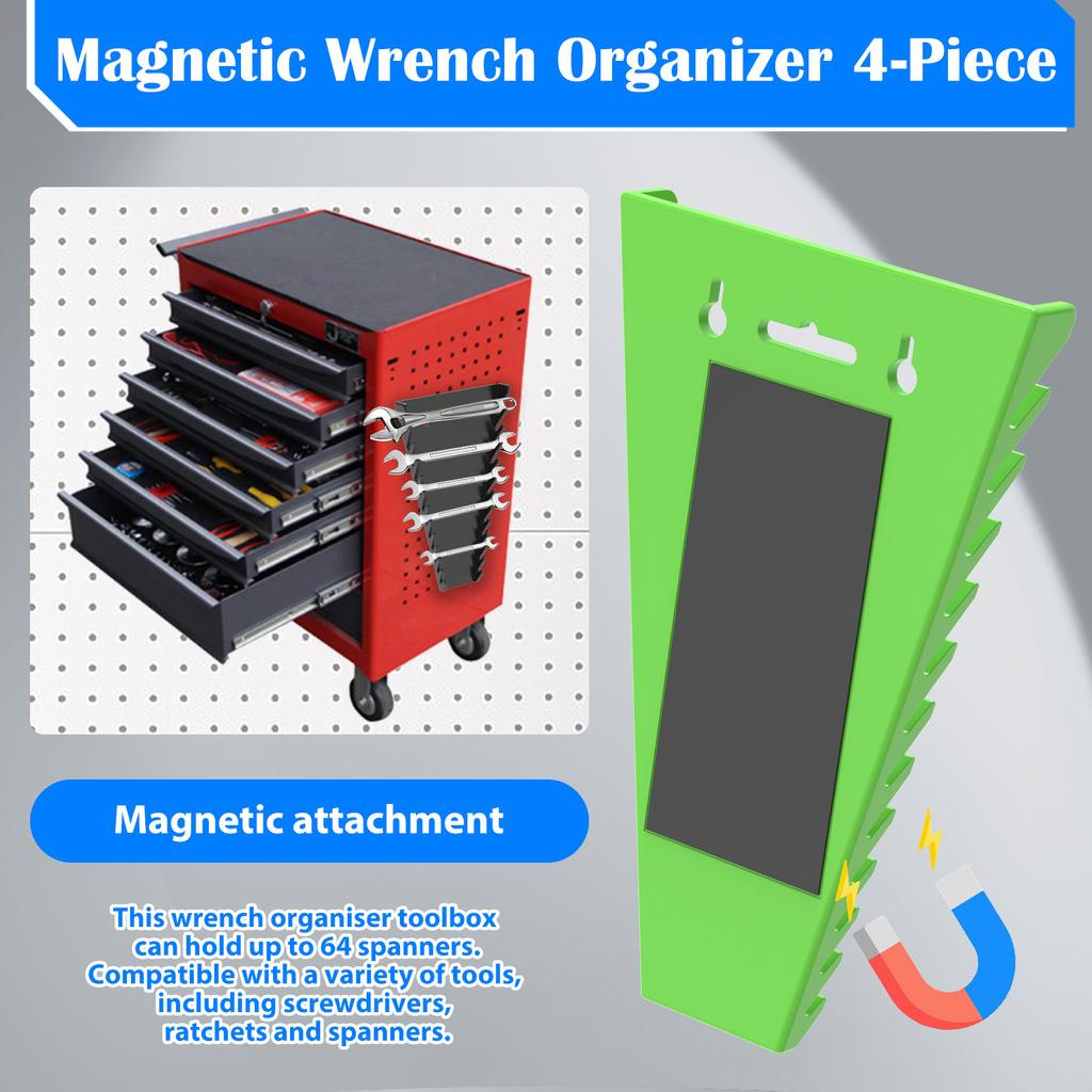 4Pcs Magnetic Wrench Storage Organizers Wrenches Magnetic Holder Wall Mounted Toolbox Holder Stand for Up To 64 Wrenches