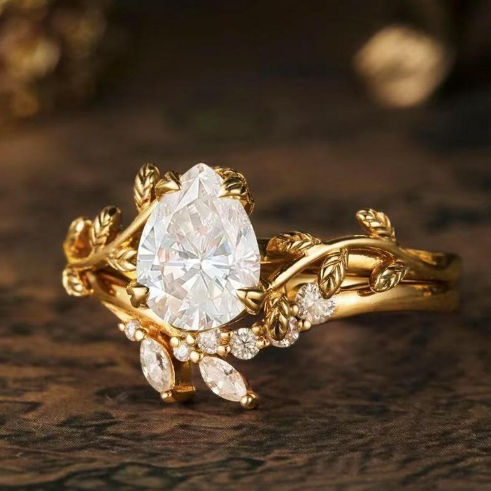 Luxury European and American Ins Jewelry, Wheat Ear Gold Ring, Niche Light Luxury High-end Zircon Ring