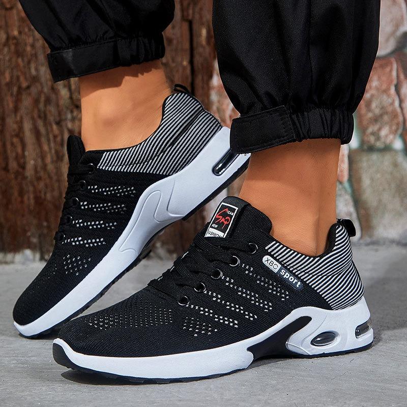 Men's New Breathable Knit Mesh Running Shoes, Platform Soft Sole Lace-Up Sneakers, Lightweight Casual Athletic Shoes for Men