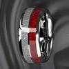 Two-Tone Stainless Steel Ring: Silver & Red Textured Minimalist Design