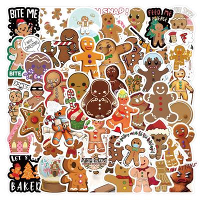 60 Waterproof Cartoon Gingerbread Man Christmas Stickers for Decoration and Stationery