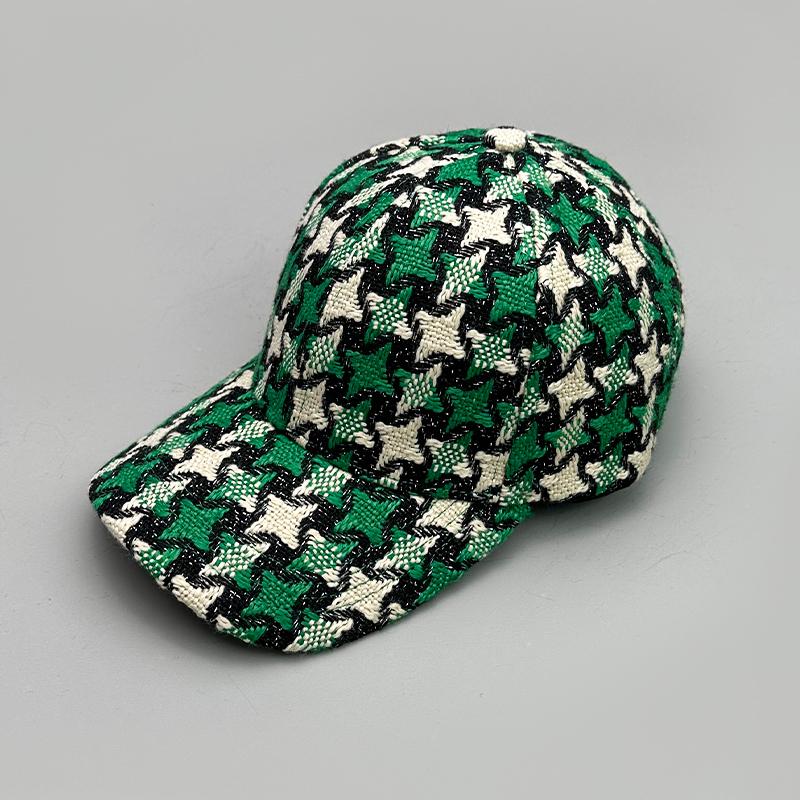 Versatile Color Block Star Baseball Caps Autumn And Winter New Men Womencotton Fashion Casual British Style Check Warm Colorful
