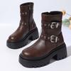 Women's Chunky Sole Ankle Boots Zipper & Side-Zip Combat Boots Winter Fleece-Lined Booties Versatile Leather Boots Platfo 65