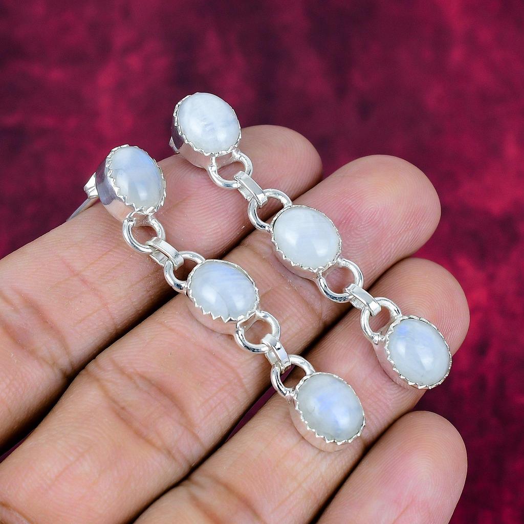 Moonstone 925 Solid Sterling Silver Earrings, Handmade Gemstone Earrings Jewelry, Gifts For Wife Brand New Earrings