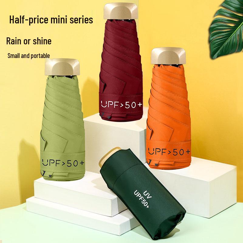 UV Flat Five-Fold Women's Sun & Rain Mini Umbrella - Black Glue Sunshade & Sunscreen, Customizable Design