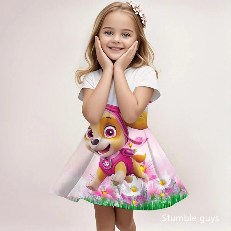 Kids Fashion Paw Patrol Sundress Summer Casual Beach Dress Cute Cartoon Print Soft Breathable
