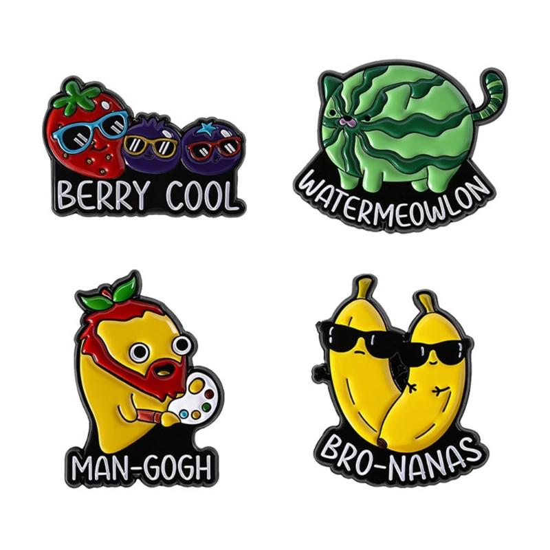 Cheerful Animal Fruit Hybrid Enamel Badges Watermelon Cats Banana Mangos Designs Lightweight Sturdy Jewelry Accessories