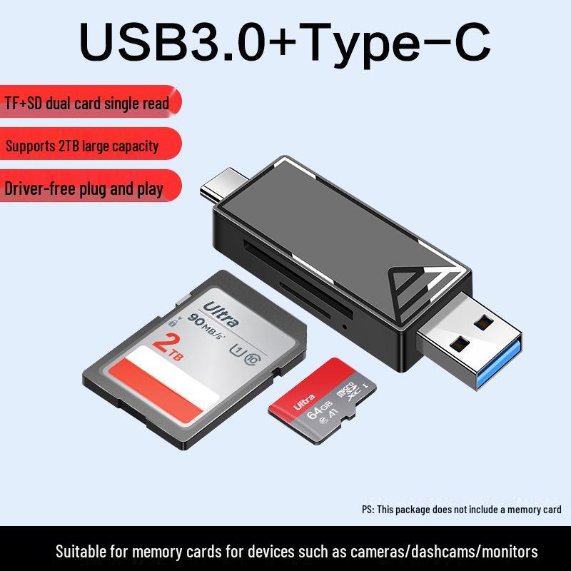 

ДвухИнтерфейсный USB-C/USB3.0 Картридер SD/TF для Мобильных Устройств, ПК и Планшетов чёрный