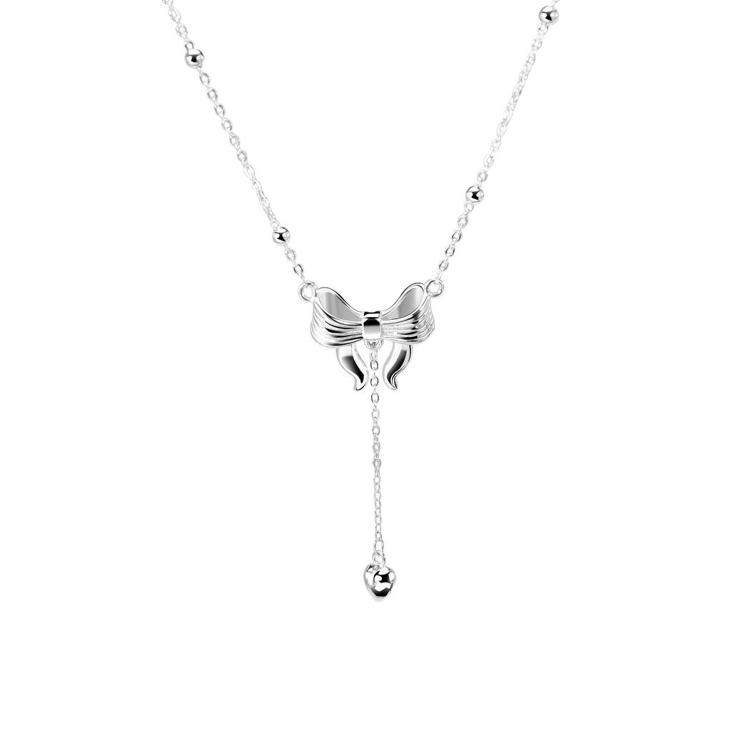 Original Design S925 Sterling Silver Bow Tassel Necklace for Women - High-End 2025 Style Clavicle Chain Accessory