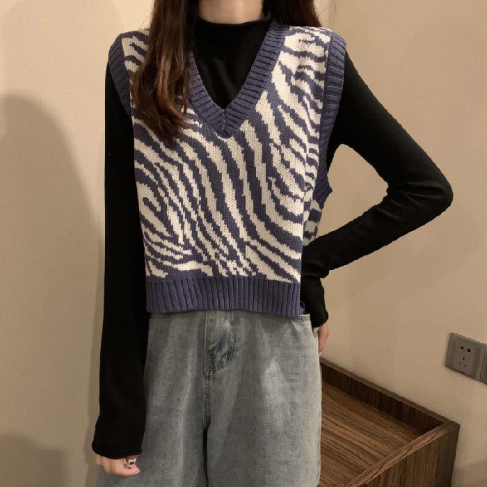 Korean Zebra Style Ribbed Knit Vest - Warm, Slimming, and Fashionable