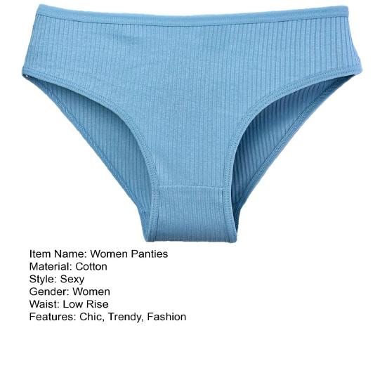 Bavlněné dámské spodní prádlo Sexy nízké bokové žebrované hipster bikini kalhotky Plné krytí Prodyšné odvážné kalhotky