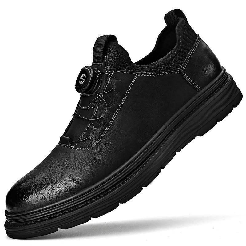 Fashion Men's Leather Shoes Rotating Button Casual Shoes Dress Shoes