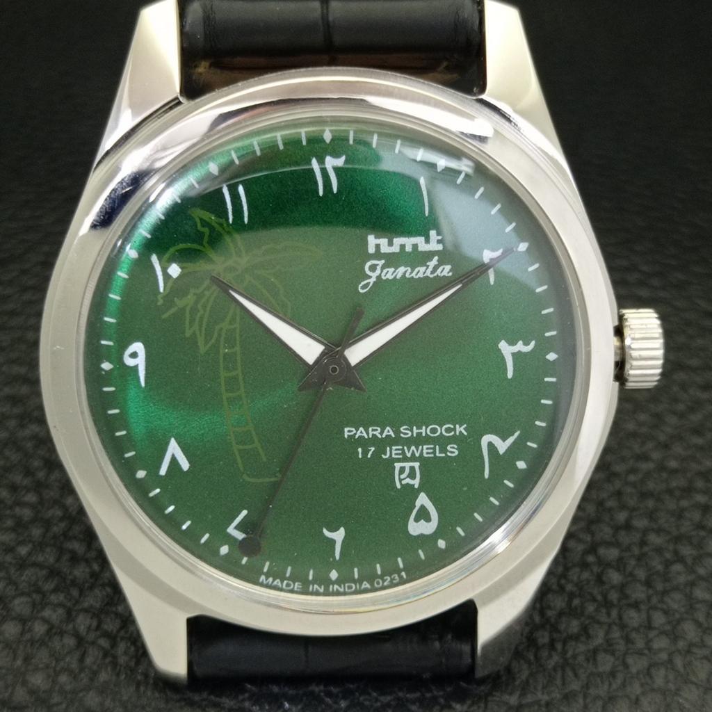 HAND-WINDING VINTAGE HMT JANATA INDIAN MENS ARABIC GREEN DIAL WATCH a441005-4 HT-a441005