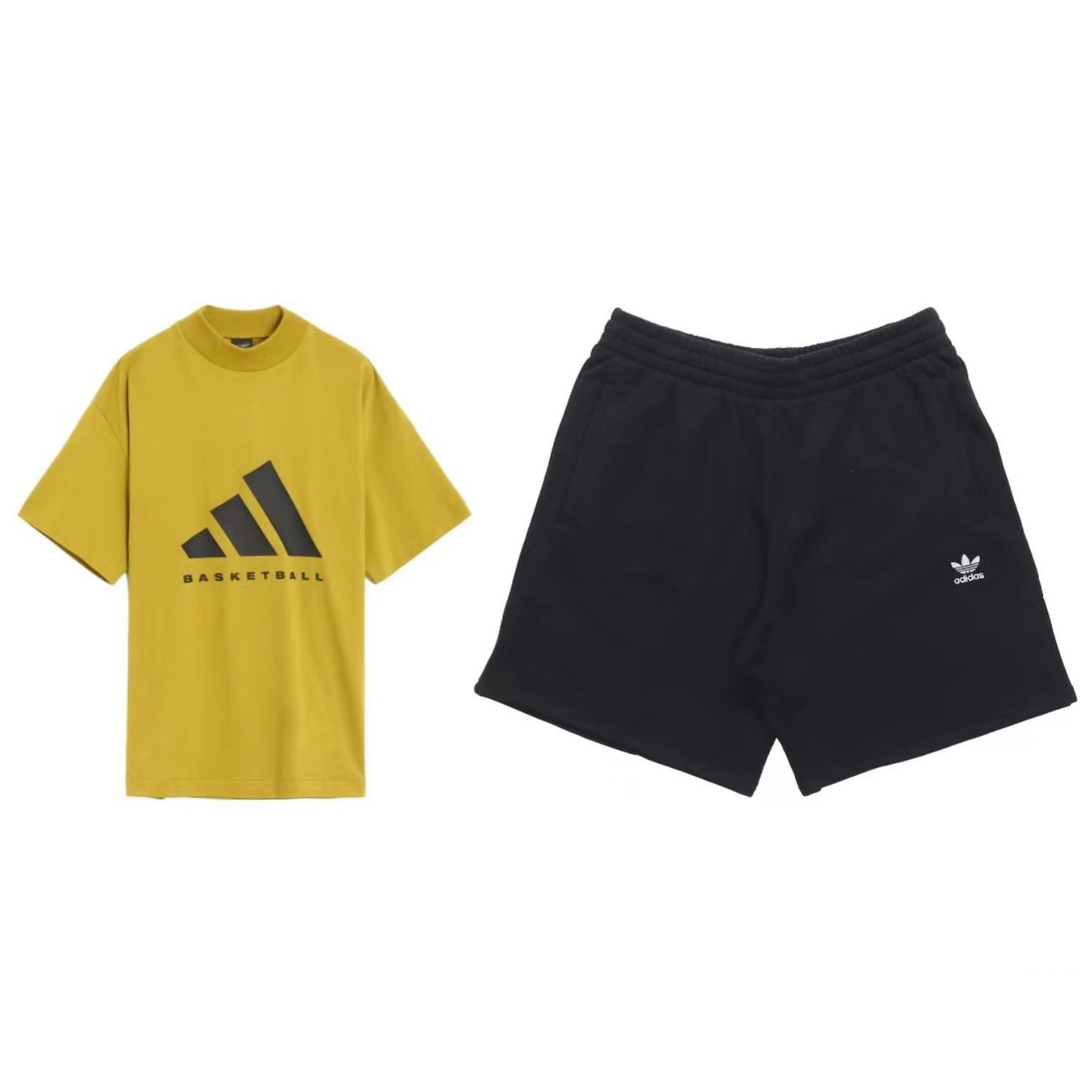 

Adidas Удобная дышащая футболка с круглым вырезом и коротким рукавом, свободные эластичные шорты с пятью точками, повседневный спортивный костюм, мужские комплекты IR8490+FR7977 S