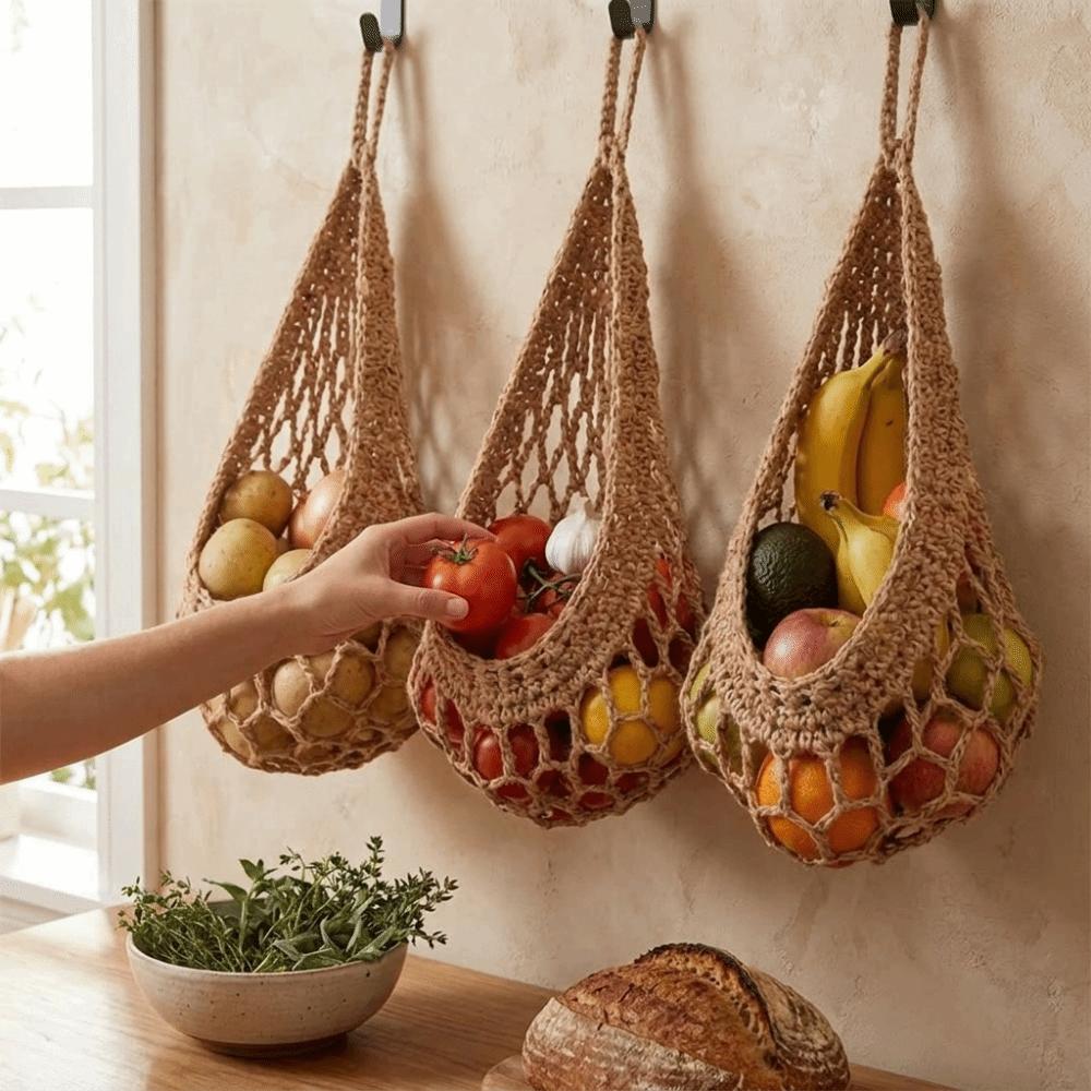 Cotton Rope Wall Hanging Basket Wall Mount Vegetable Storage Basket Wall Organizer