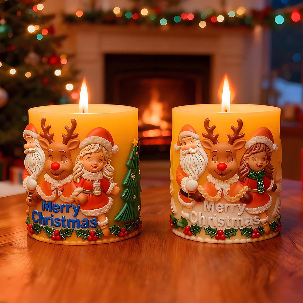 Christmas Relief Cylindrical Candle Mold Aromatherapy Candle Silicone Mold Diy Plaster Ornament Crystal Glue Handicraft
