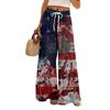 Women Summer Boho Palazzo Pants High Waist Wide Leg Independence Printing Casual Trousers With Pockets