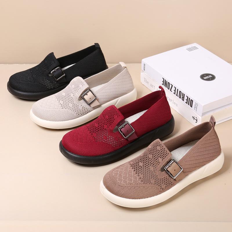 Cloth shoes women's single shoes flying woven surface comfortable and breathable leap month mother shoes platform bottomBoken medium grandmother shoes