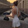 Prickig Elegant Off Shoulder Ärmlös Rygglös Hög Midja Halter Mini Klänning Y2K Sommar Mode Klubb Fest Vestidos