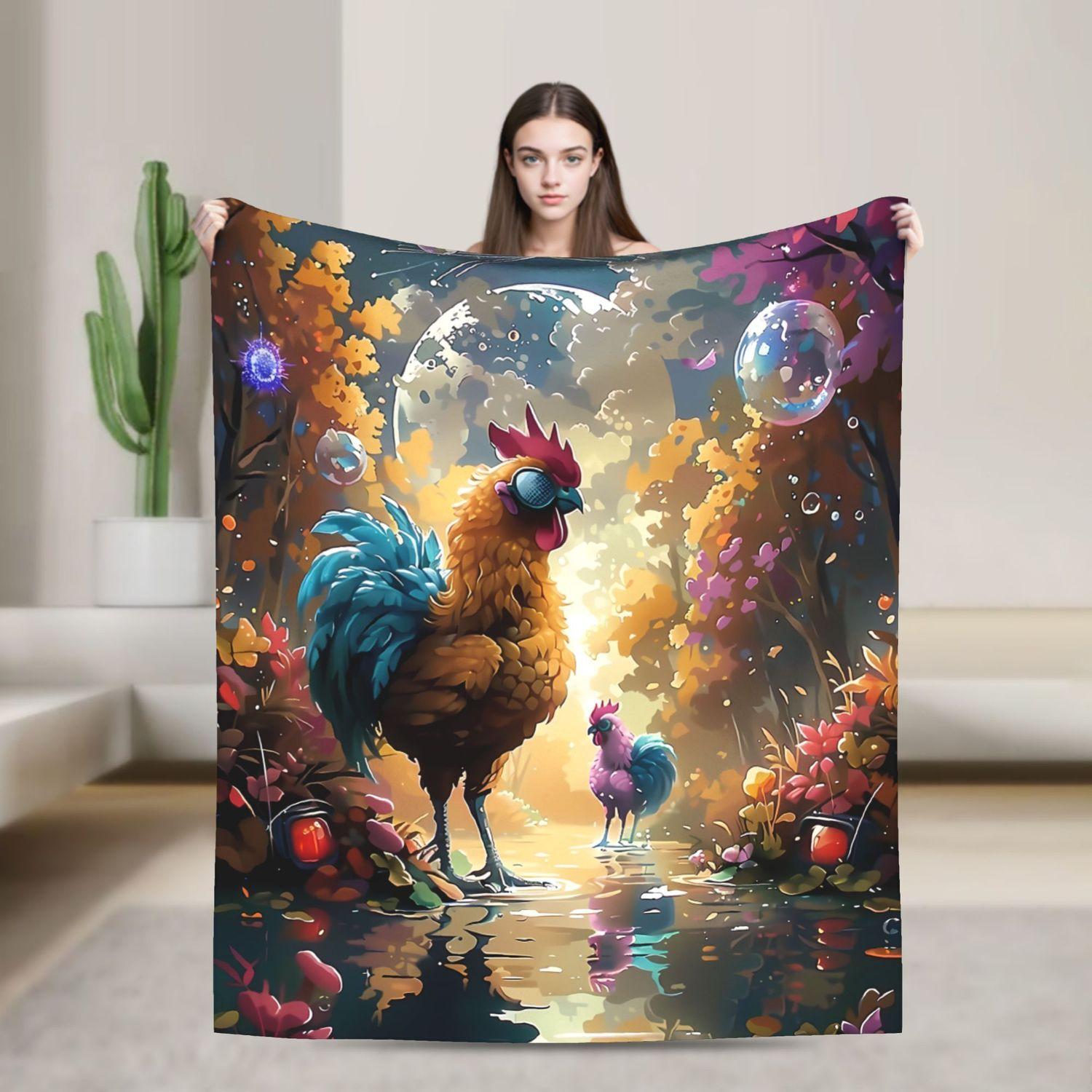 Плед с картиной петуха - Высококачественный художественный мягкий теплый плед 70x100cm