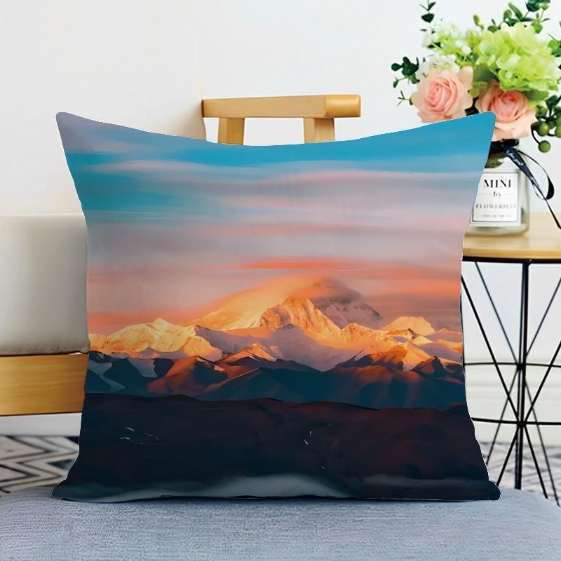 Sunset Snow Mountain Print Decorative Pillowcase Bedroom Living Room Square Cushion Pillowcase